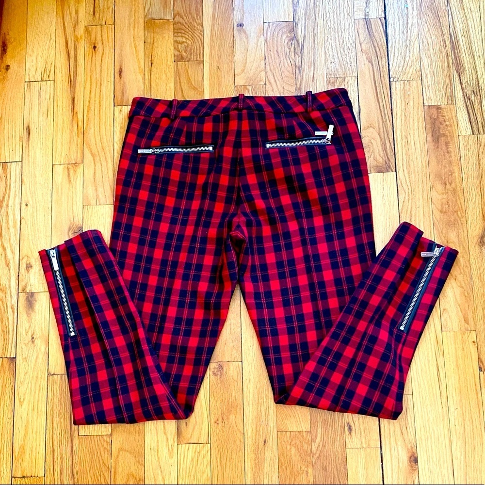 MICHAEL Michael Kors Skinny Ankle-Zip Plaid Pants